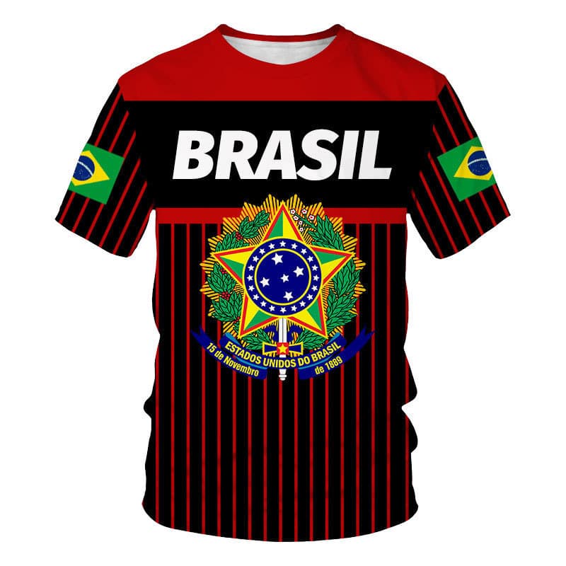 European-American Style World Cup Brazil Flag 3D Print Pattern T-Shirt Men's Sports Style Casual Loose T-Shirt