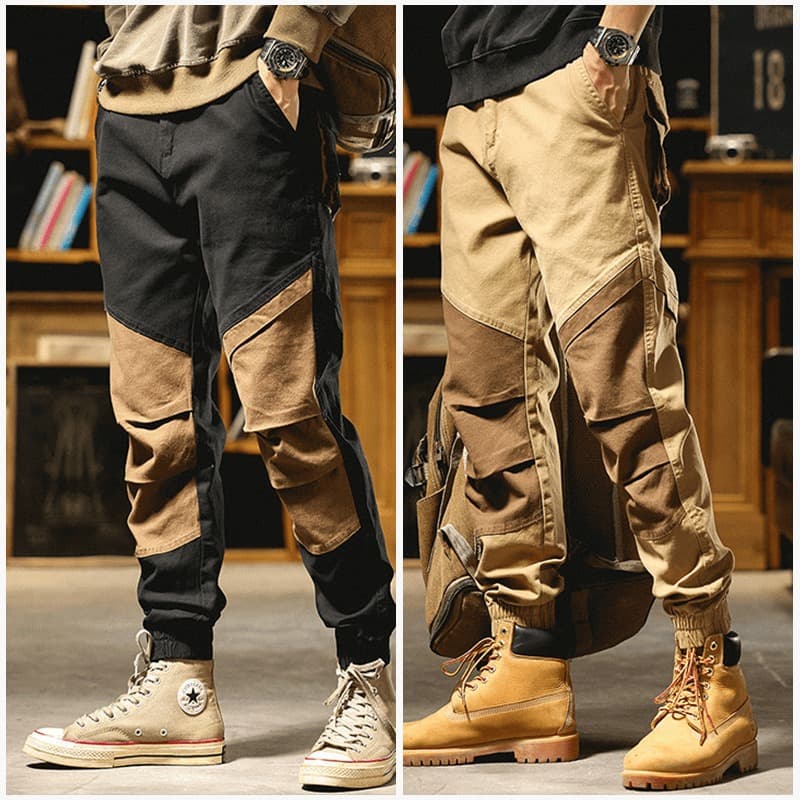 American Style Outdoor Work Pants Men's Loose Retro Casual Trousers Color Block Wear Resistant Fashion Brand All-Match Cuffed Pants