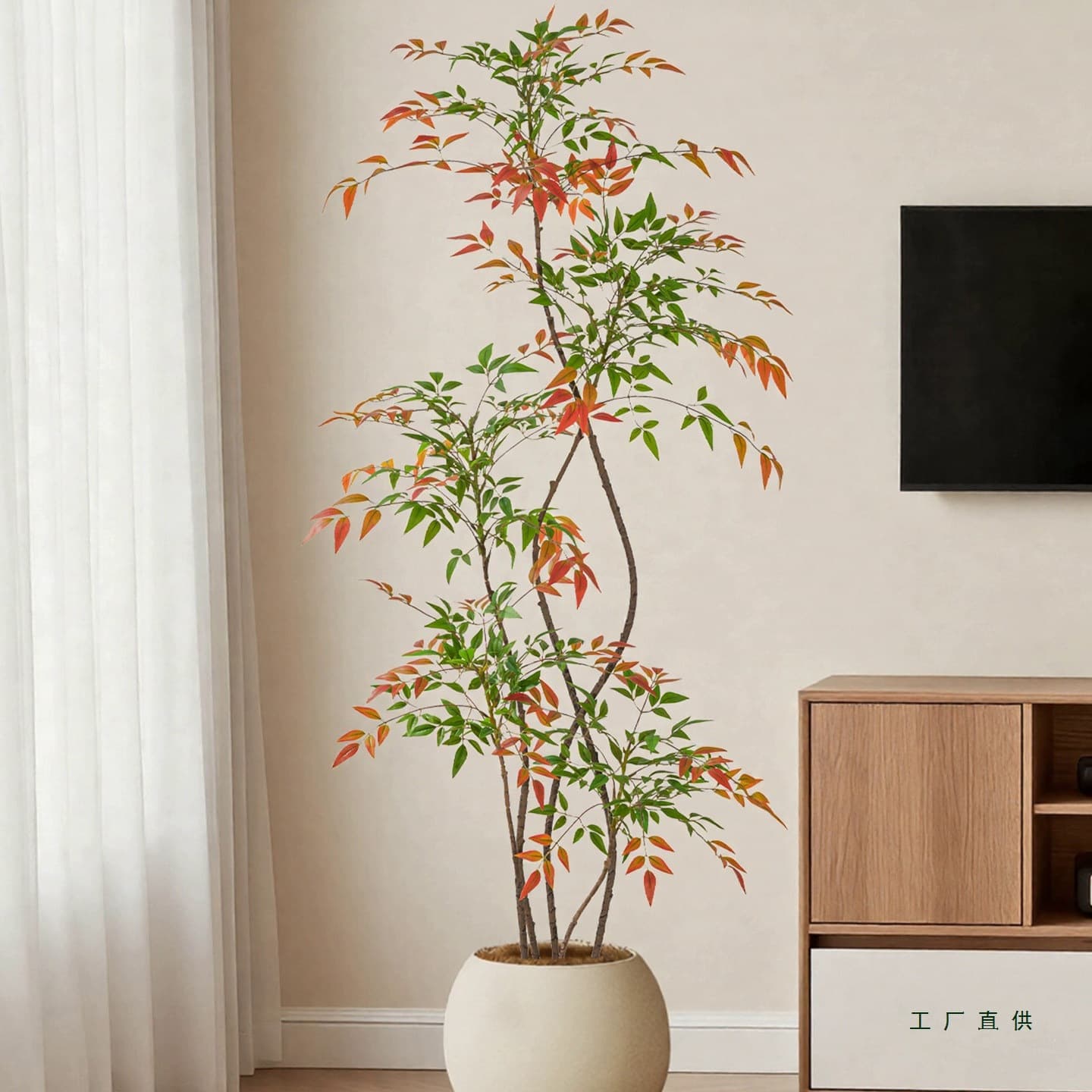 Artificial Colorful Nandina Premium Luxury Indoor Living Room Decoration Large Lifelike Fake Plant Floor Potted