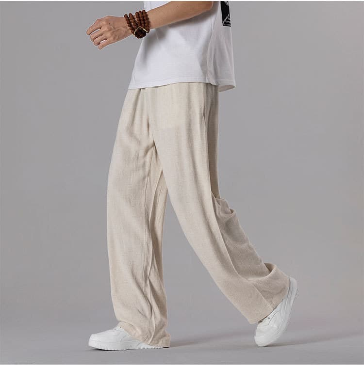 Linen Cotton Pants for Men Summer Thin Loose Casual Long Pants Floor-Length Large Size Straight Wide Leg Trousers Wholesale