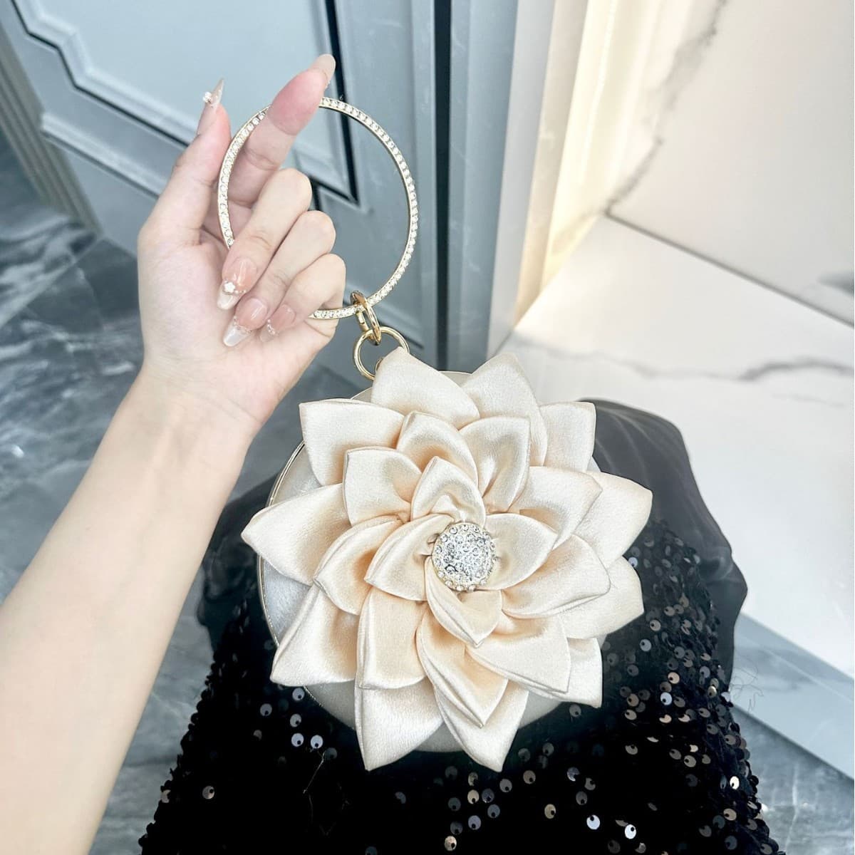 Round Floral Apricot Small Bag Vintage Style Wallet Fairy Bag Hanfu Bag Women's Versatile Evening Bag Cheongsam Bag