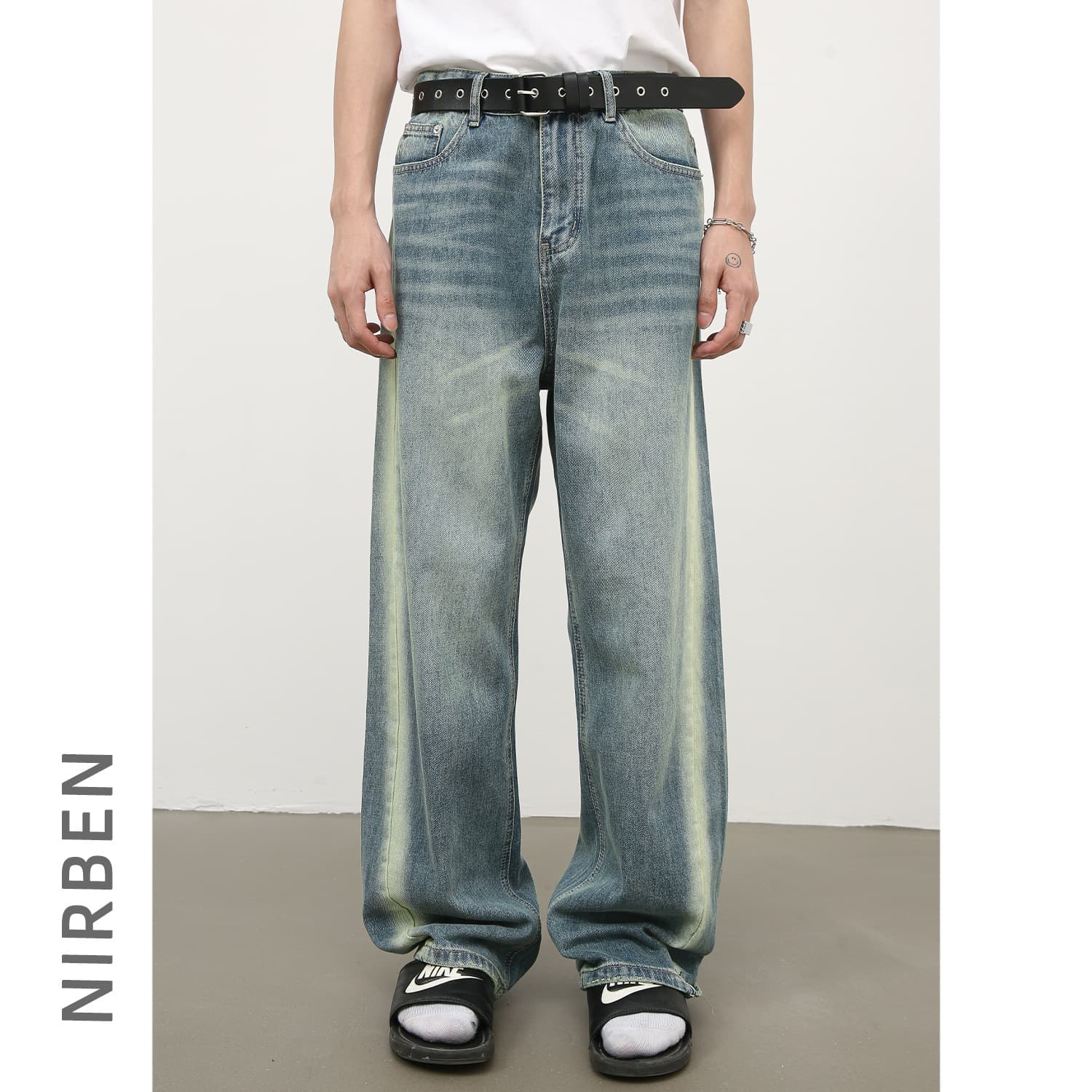 Nirben Denim | Retro Gradient Jeans for Men, American Streetwear High-Street Loose Straight-Leg Wide-Leg Pants, New Arrival