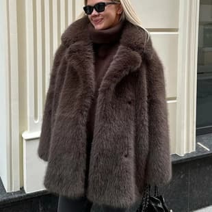 New Cross-Border Fur Coat Women Autumn Winter Warm Suit Collar Faux Fur Coat Mid-Length Fox Fur Coat
