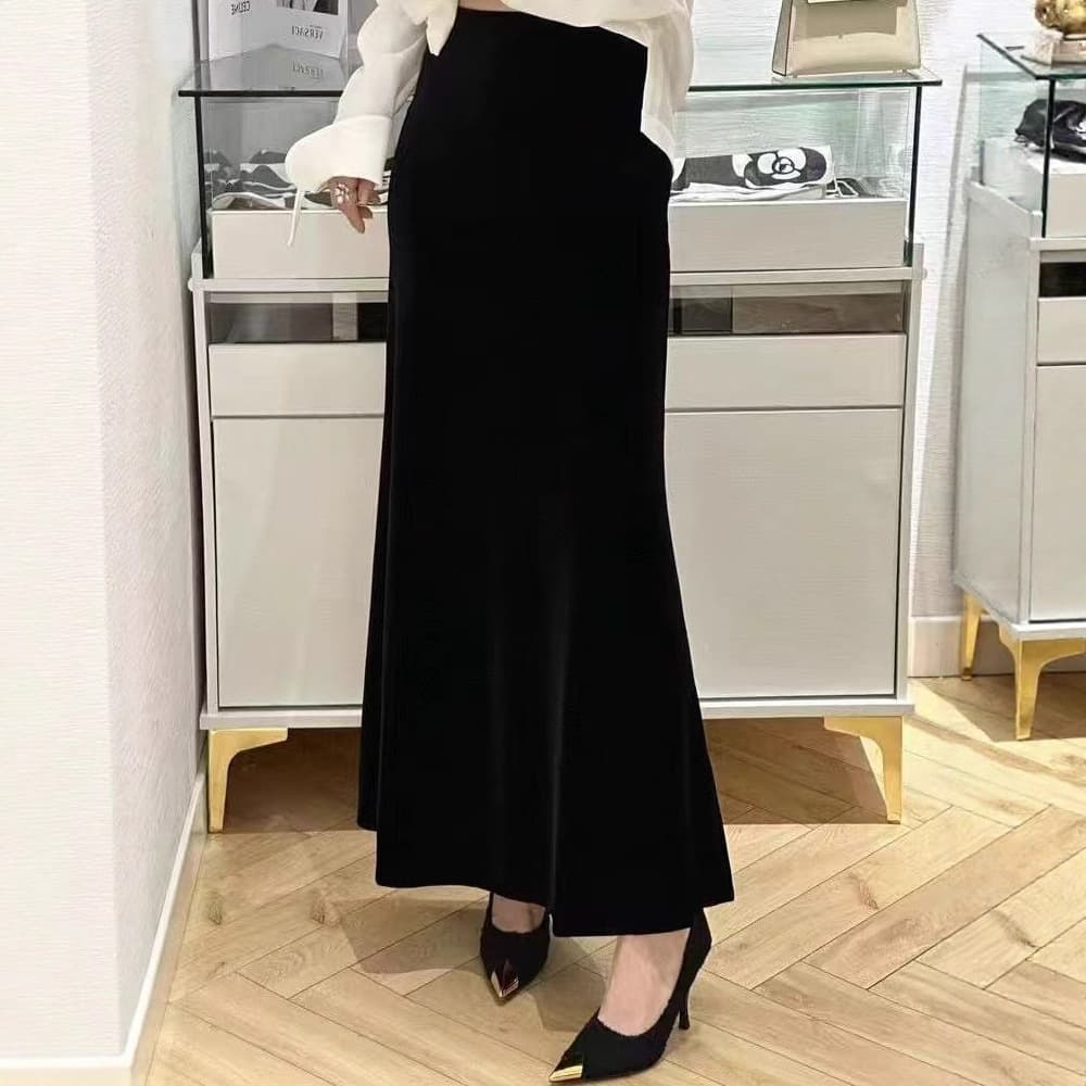 Four Colors Winter New Velvet Thickened Midi Skirt High-Waist Slimming A-Line Extended Fishtail Skirt