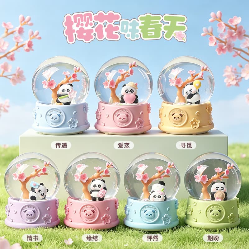 Cherry Blossom Flavor Spring Panda Model with Lighted Blind Box Crystal Ball Desktop Ornament Birthday Gift Factory Direct Sales Cross-Border