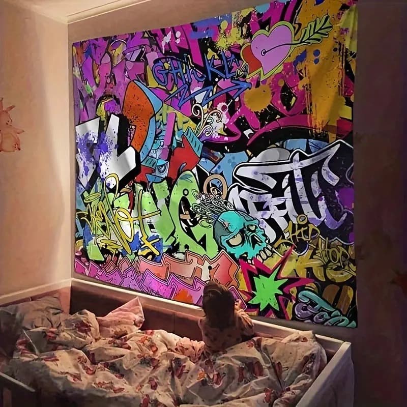 Bedroom Graffiti Tapestry Room Decor Cool Psychedelic Graffiti Wall Hanging Art Aesthetic Tapestry Dorm Living Room Decoration