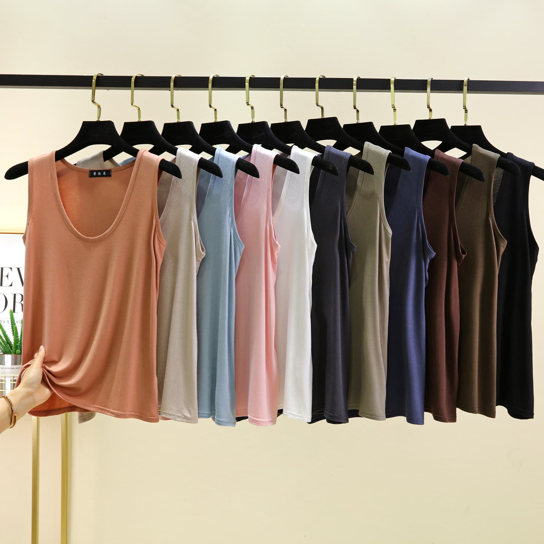 Loose Modal Women's Tank Top Elliptical Collar Summer Fashion Versatile plus Size Base Shirt round Hem Arc Bottom Female Top