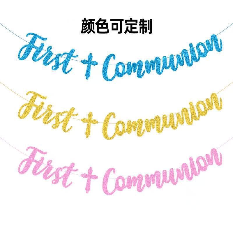German First Holy Communion Theme Party Decoration Banner Flag Blessing Wishes Decor Glitter Banner