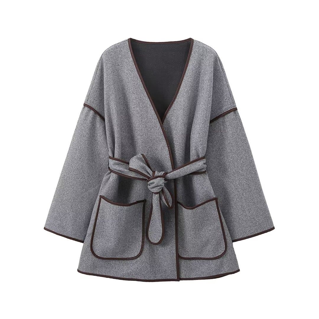 2024 New Women's Belted Wool Coat for Cross-Border E-Commerce 254