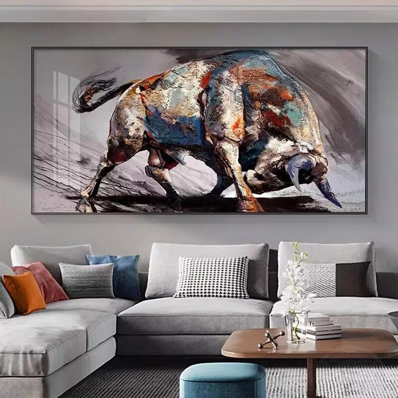 High-end crystal porcelain decorative painting, horizontal wall hanging for entryway, floor-standing mural in living room with aluminum alloy frame, Niu 08