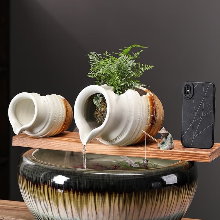 Landscape Fish Tank Water Flow Pot Circulation Oxygenation Ancient Method Fish Keeping Filter Waterfall Flow Ornament Pottery Set