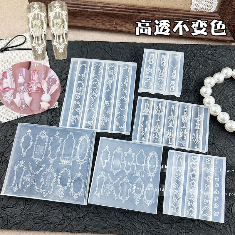 Miniature Osmanthus Chinese Style Diancui Stove Hand-Painted Frame Relief Nail Art Decoration High Transparency Mold DIY Carving Gel Mold