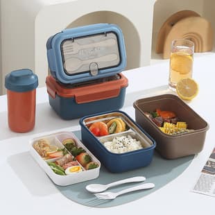 304 Stainless Steel Student Lunch Box, Household PP Compartment Light Meal Bento Box with Cutlery, Food-Grade Lunch Box