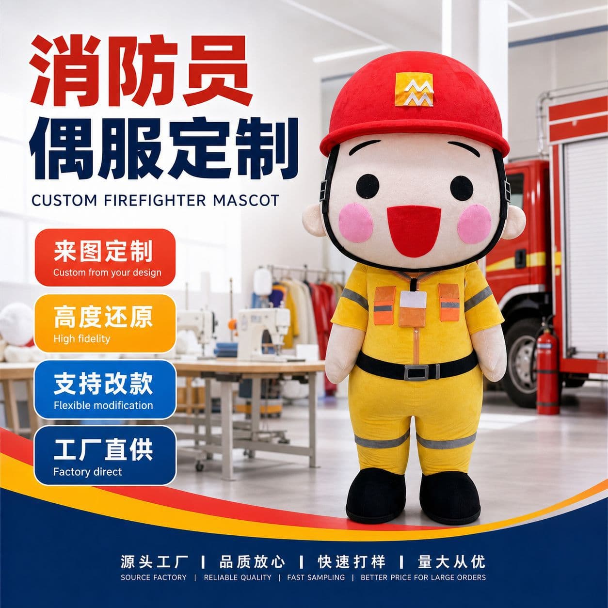 Firefighter Costume Customization, Cartoon Doll Costume Customization, Anime Character Costume Customization, Foam Carving Wholesale from Pictures