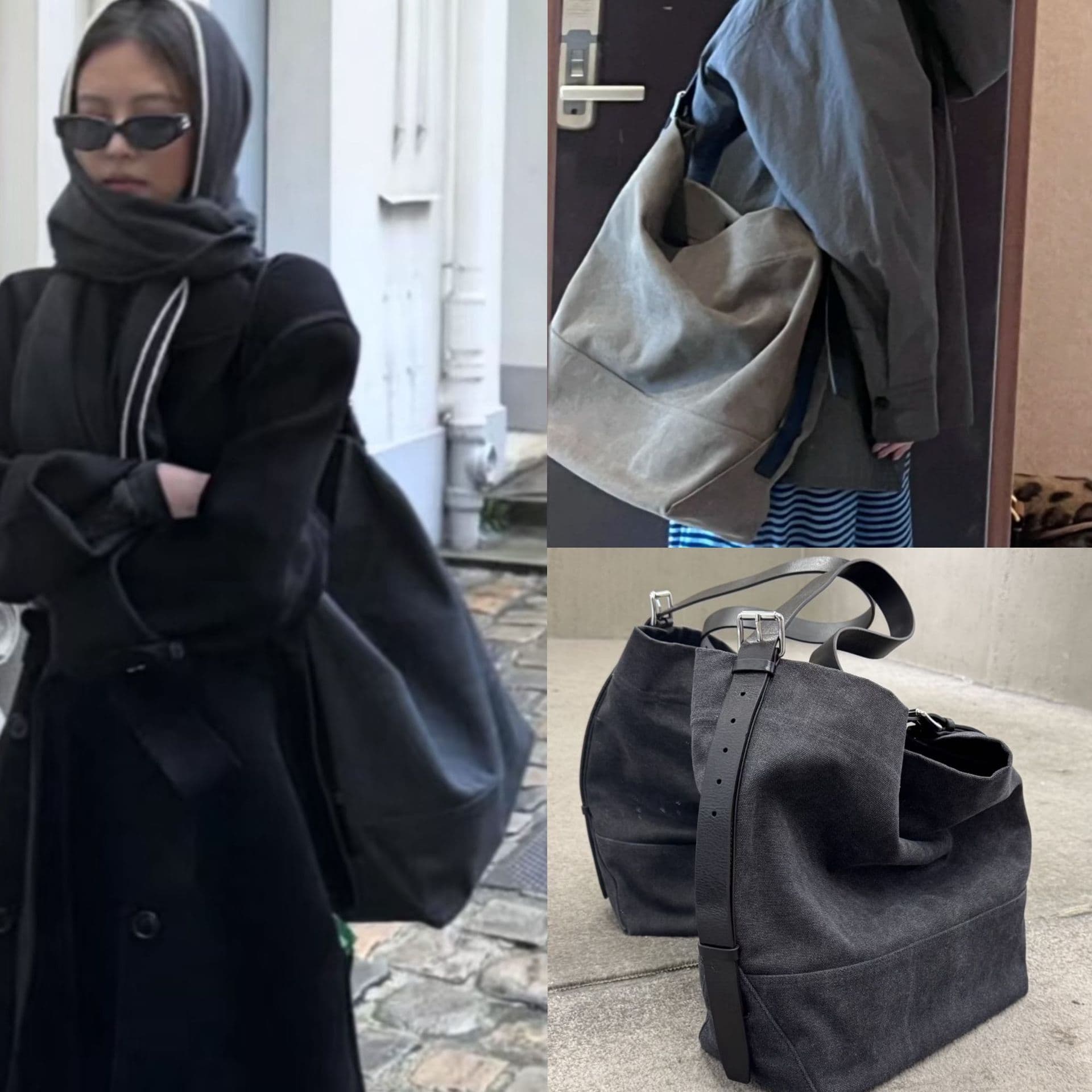 Jennie Style Canvas Tote Bag Large Capacity Commuter Casual Underarm Single Shoulder Crossbody Bag Cowhide Bucket Bag Trendy