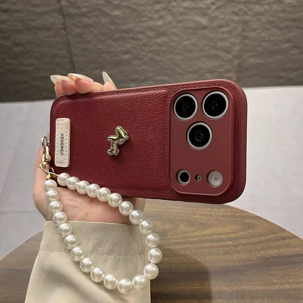 Ankora Red Little Gold Horse Compatible with iPhone 17 Pro Max Case Apple 16/15 Pro Pebble Grain Leather