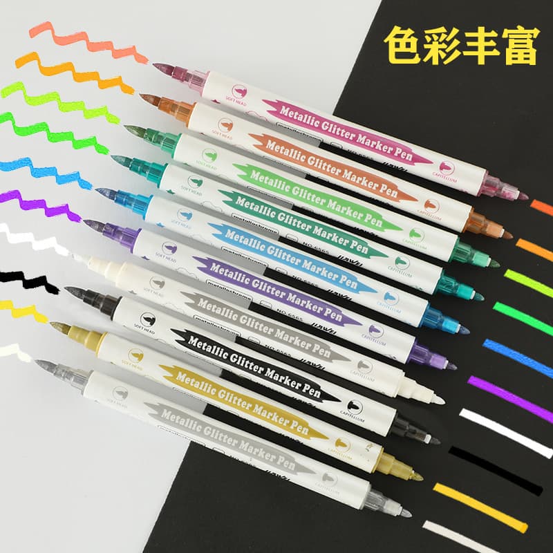Dual-Tip Metallic Paint Pen, Colorful Soft Brush Calligraphy Pen, Acrylic Marker for Elementary Students Art Doodle Drawing