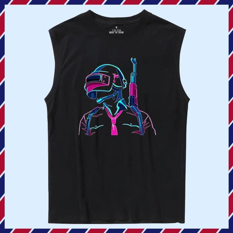 Anime Game PUBG Pattern Round Neck Pure Cotton Sleeveless T-Shirt Men's Vest