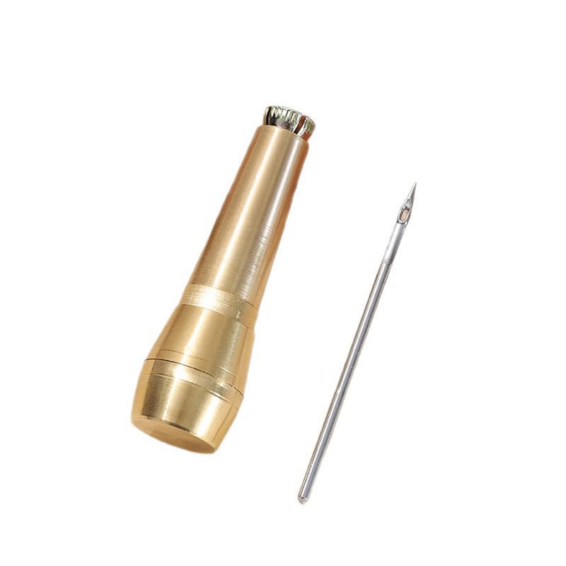 Copper awl with three replacement needles, shoe repair sole tool, upper shoe awl, straight hook curved needle, thousand-piece awl