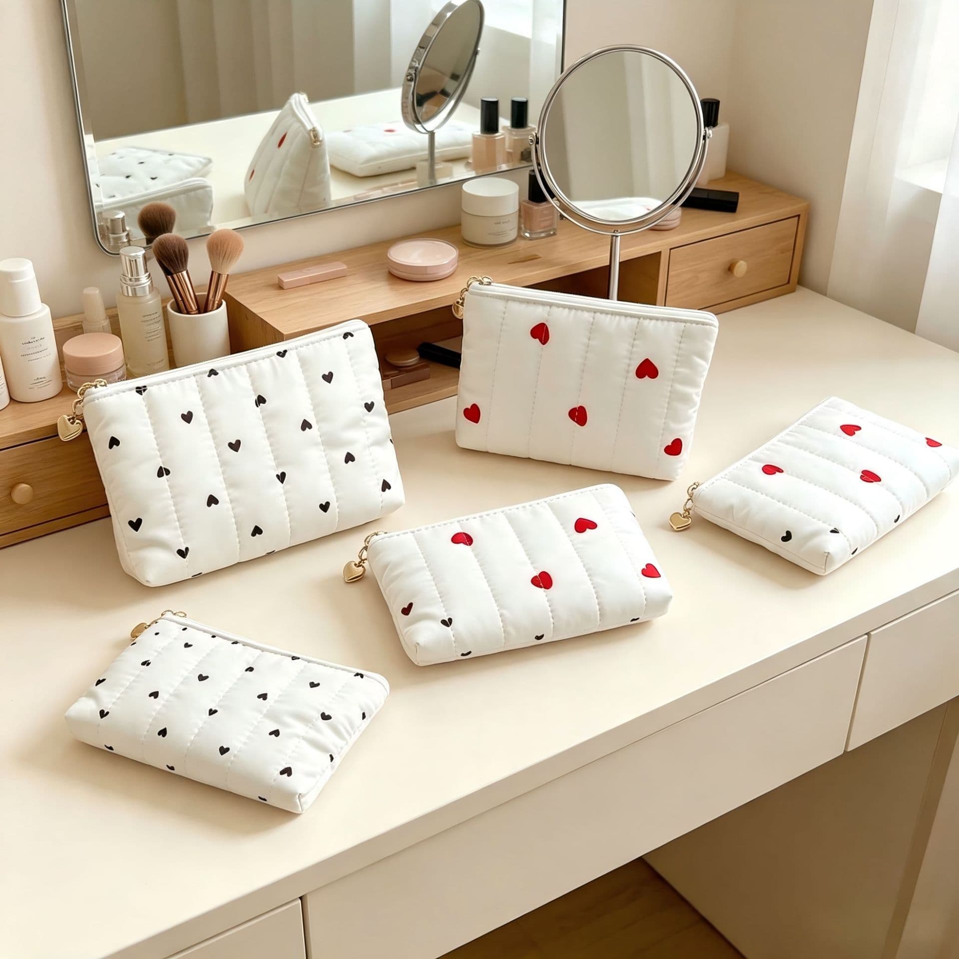 Ins style love cosmetic bag, portable travel storage bag, lipstick, skin care products, toiletry bag, cute lipstick bag