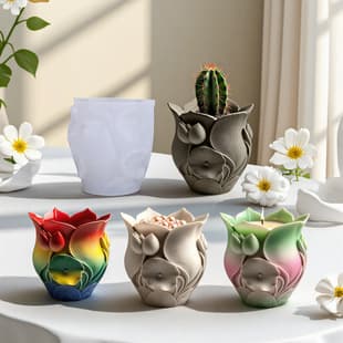 Lotus Flower Vase Cement Aromatherapy Plaster Cup Mold DIY Resin Storage Cup Flower Pot Decoration Silicone Mold