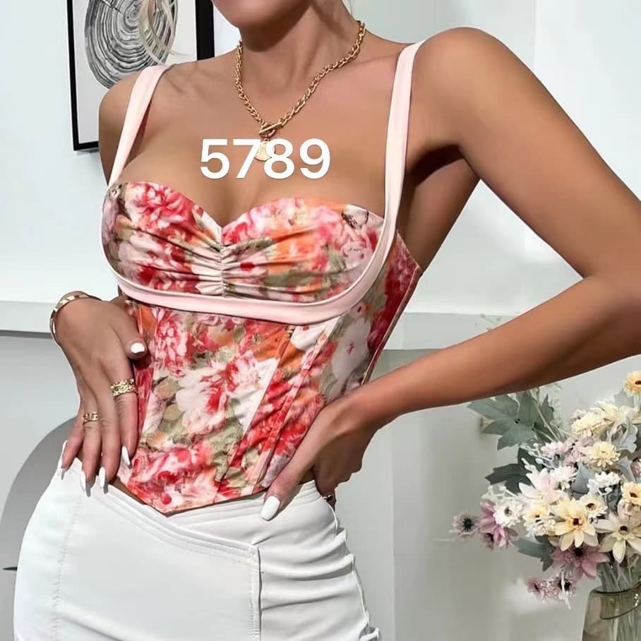 Foreign trade cross-border European and American Amazon new sexy hot girl women's printed flower suspender irregular fishbone vest