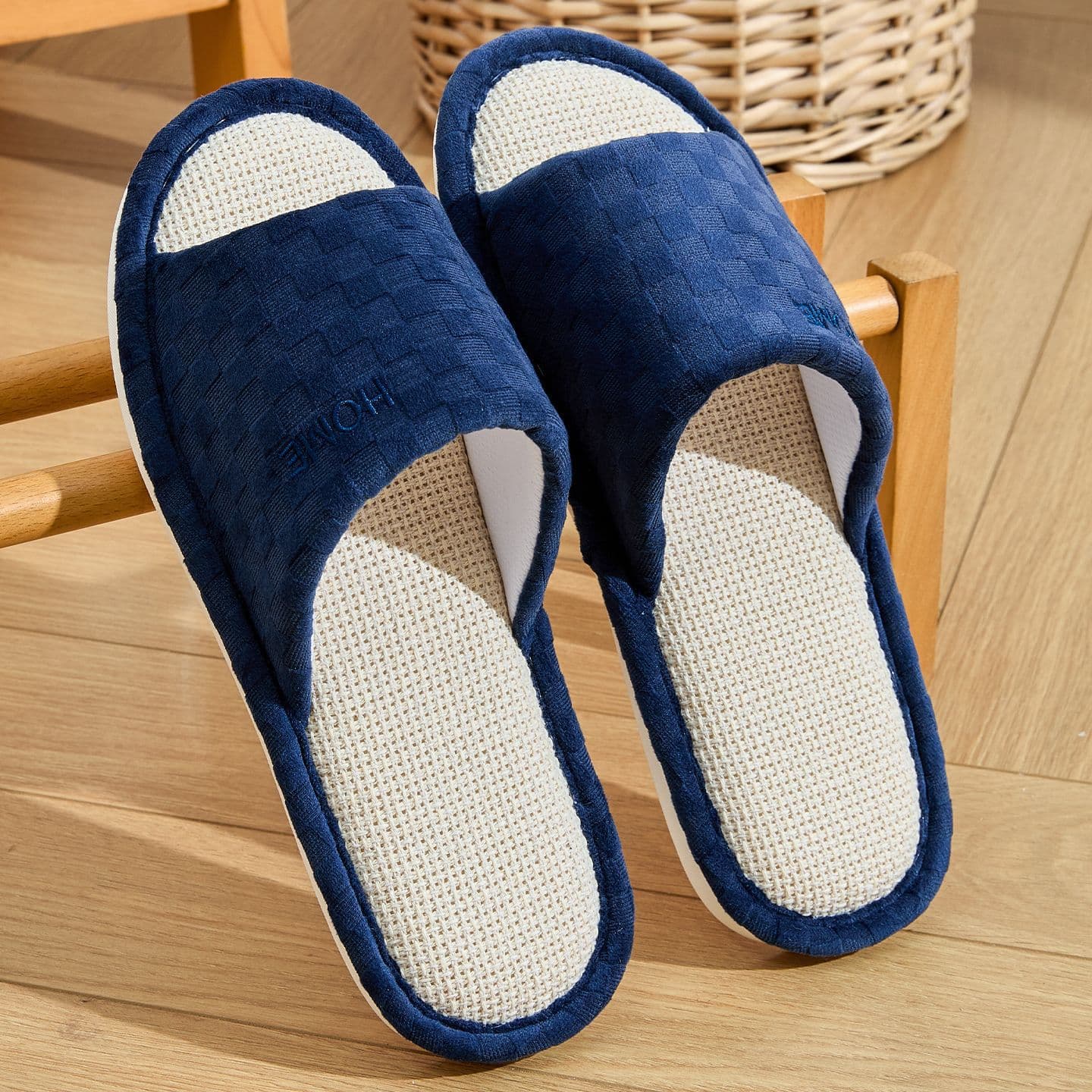 Linen Slippers for Women, Indoor Home Use, Spring and Autumn, Couple Open-Toe, Silent Non-Slip Cotton Linen Slippers for Men