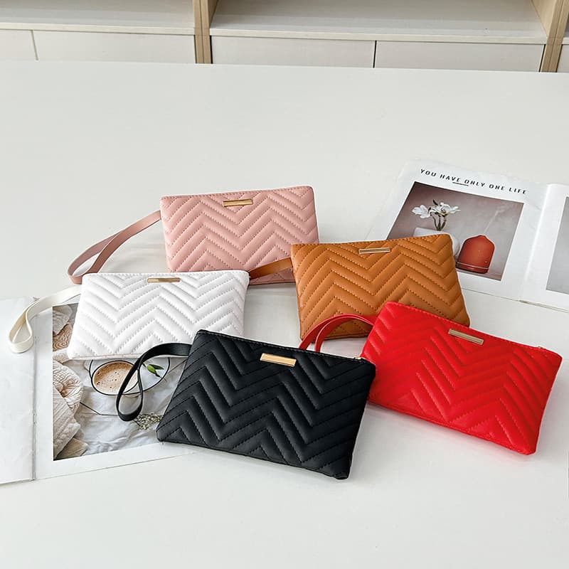 2025 Trendy Women's Single-Zip Long Wallet with Wave Embroidery and Metal Plate, Clutch Bag, Casual Gift Handbag