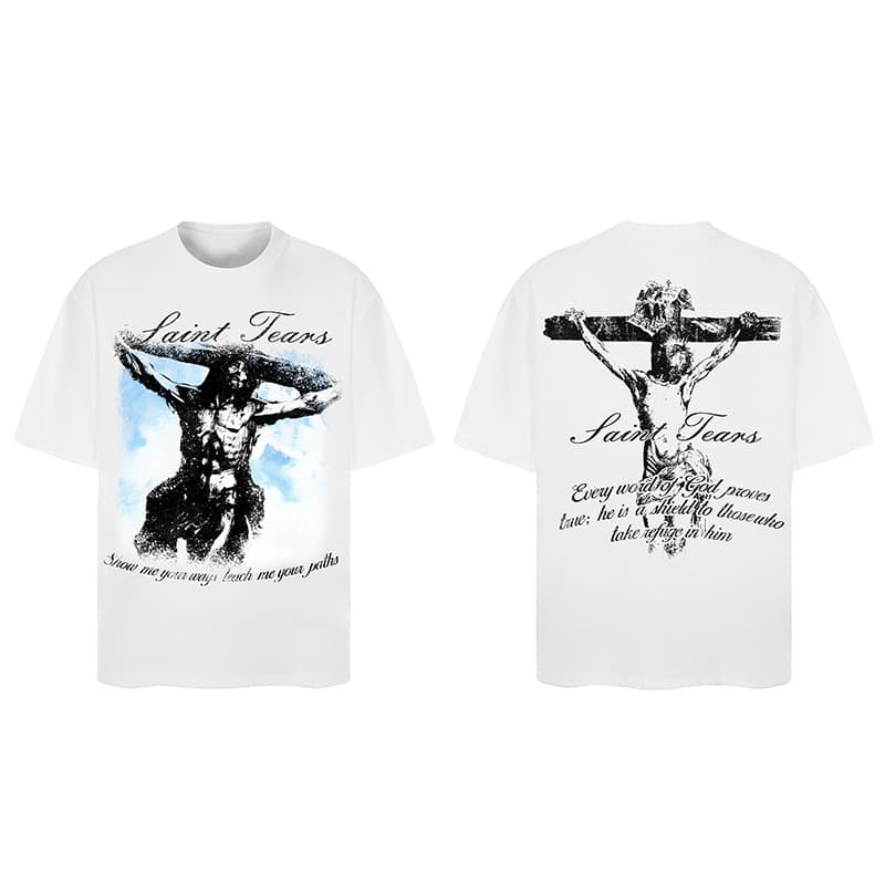 saint vintage American high street loose vtg short-sleeved T-shirt men's printed tee letters creative big face