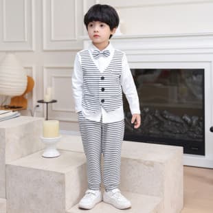 Children's Set Autumn New Boy Spliced Two-Piece Top Toddler Birthday Flower Boy Suit Drop Shipping