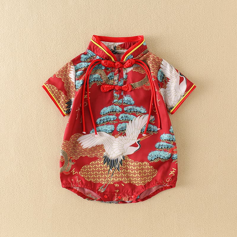 Baby summer jumpsuit thin Chinese style western style triangle harem baby girl retro style cheongsam bag fart jacket summer