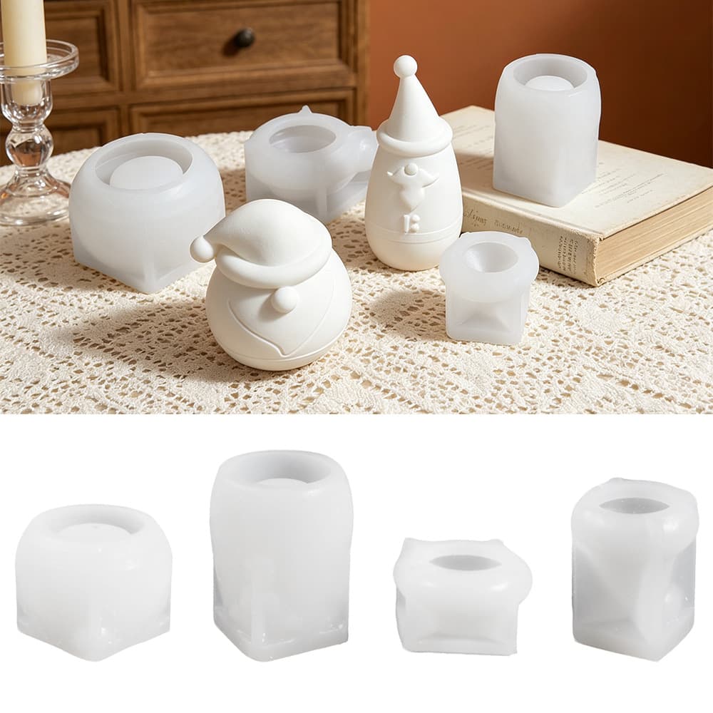 Christmas Tall and Short Santa Storage Box Silicone Mold DIY Aromatherapy Plaster Hat Candle Holder Resin Mold