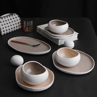 European-style Glazed Ceramic Soup Plate, Flat Plate, Fish Plate, Cup, Saucer, Rice Bowl, Afternoon Tea Dessert Plate, Two-Tier Fruit Stand