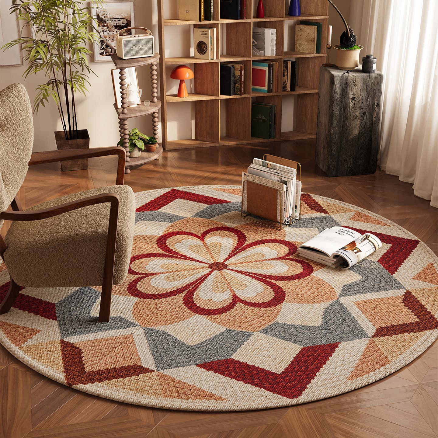 Living Room Rug Vintage Style Round Stain-Resistant No-Wash Sofa Coffee Table Mat, Bedroom Non-Slip Bedside Rug, Easy to Clean, Wholesale