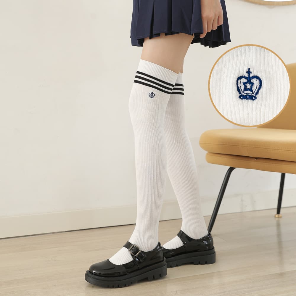 Three-Stripe White Over-the-Knee Socks JK Over Knee Long Tube Socks Women Japanese Student College Style Thigh High Socks Spring Autumn High Tube