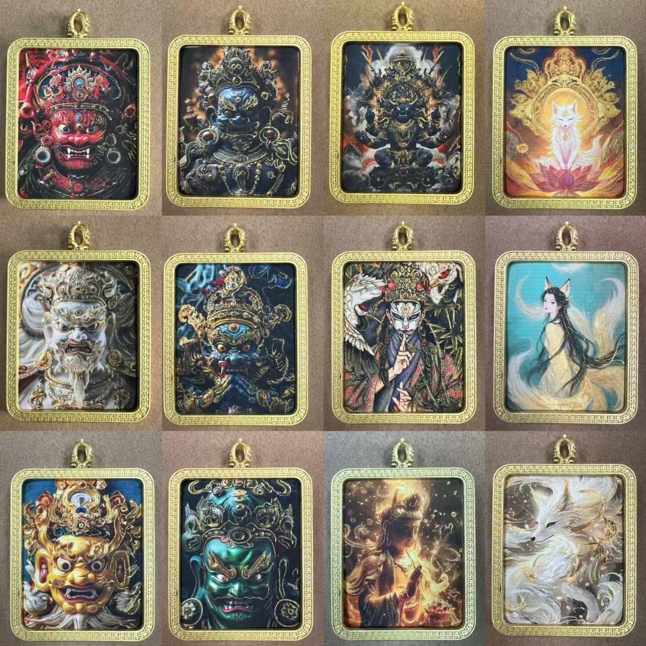 Wutai Mountain double-sided Five Lords three-dimensional gilt Fanxian Mountain Fox Fairy nine-tailed colored gold hand-painted wholesale pendant for men and women.