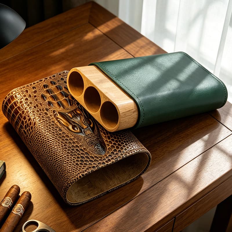 Cedar Wood Cigar Case Portable Travel Humidor Holder for 3 Cigars, In Stock