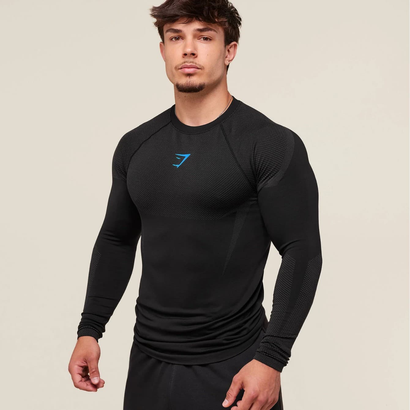 GYMSHARK Men's Fitness Top Cross-Border Bestseller Compression Shirt Long Sleeve T-Shirt for Running Training Muscle Shark