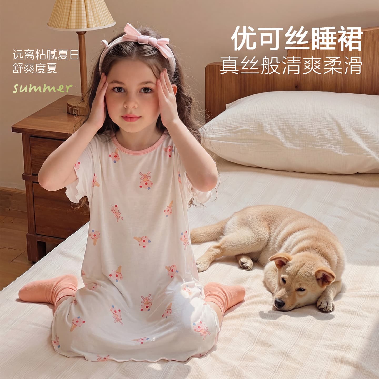 Youkesi Children's Nightgown 2026 Girls Summer Short Sleeve T-Shirt Princess Style Homewear Youkesi Thin Nightgown