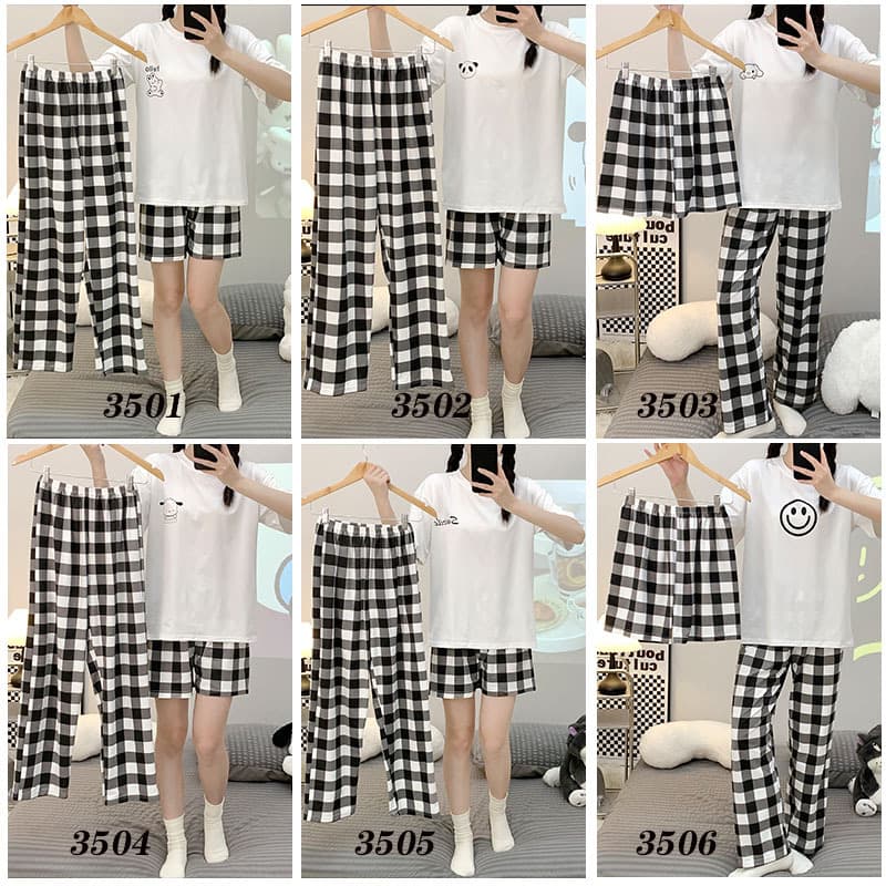 Factory Export Spring/Summer 3-Piece Set New Short Sleeve, Shorts, and Long Pants Cotton-Like Pajamas for Women Cartoon Simple Loungewear Set
