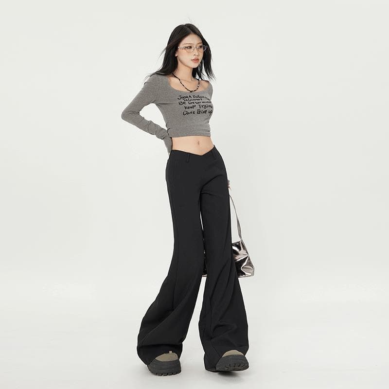 XLD Autumn New American Style V-Waist Flared Pants for Interview Commute Slimming Woolen Trousers