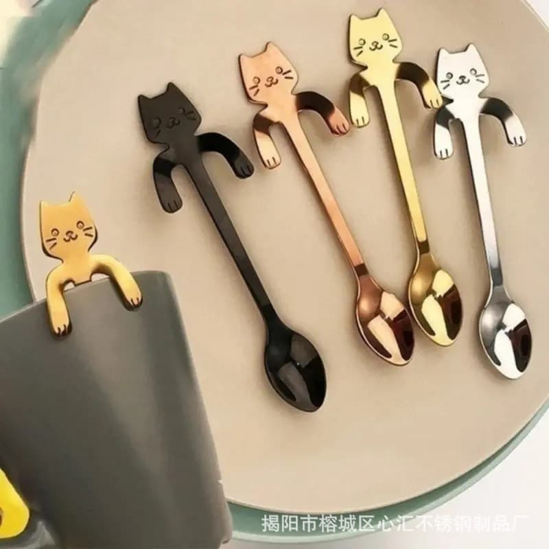 Factory Wholesale 304 Stainless Steel Coffee Spoon Cat Hanging Spoon Coffee Shop Commercial Home Use Cup Hanging Cat Spoon