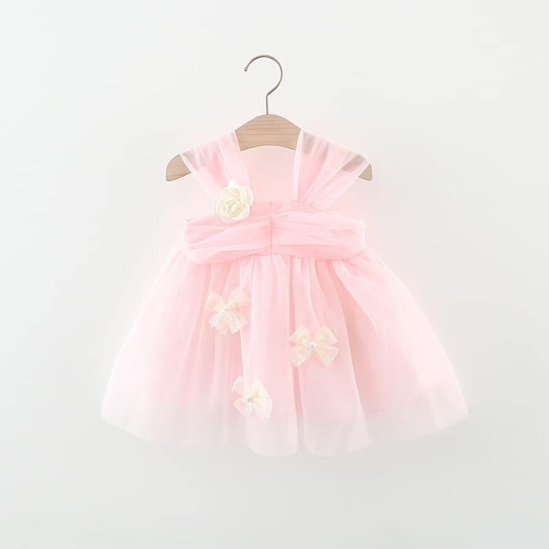 Summer New Children's Clothing Wholesale Solid Color Bow Flower Korean Princess Dress Girls Tulle Skirt Drop Shipping