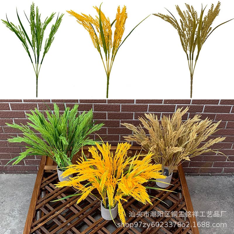 Simulation Golden Rice Shooting Prop Shop Display 5-Branch Rice Plastic Yellow Wheat Ear Bundle Decoration Rice Spike