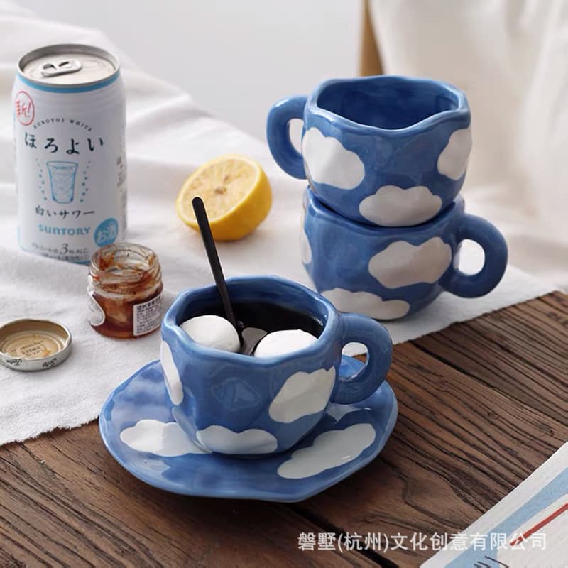 Creative Irregular Handmade Ceramic Mug and Saucer Set Exquisite Afternoon Tea Lady Coffee Cup Saucer Tea Set