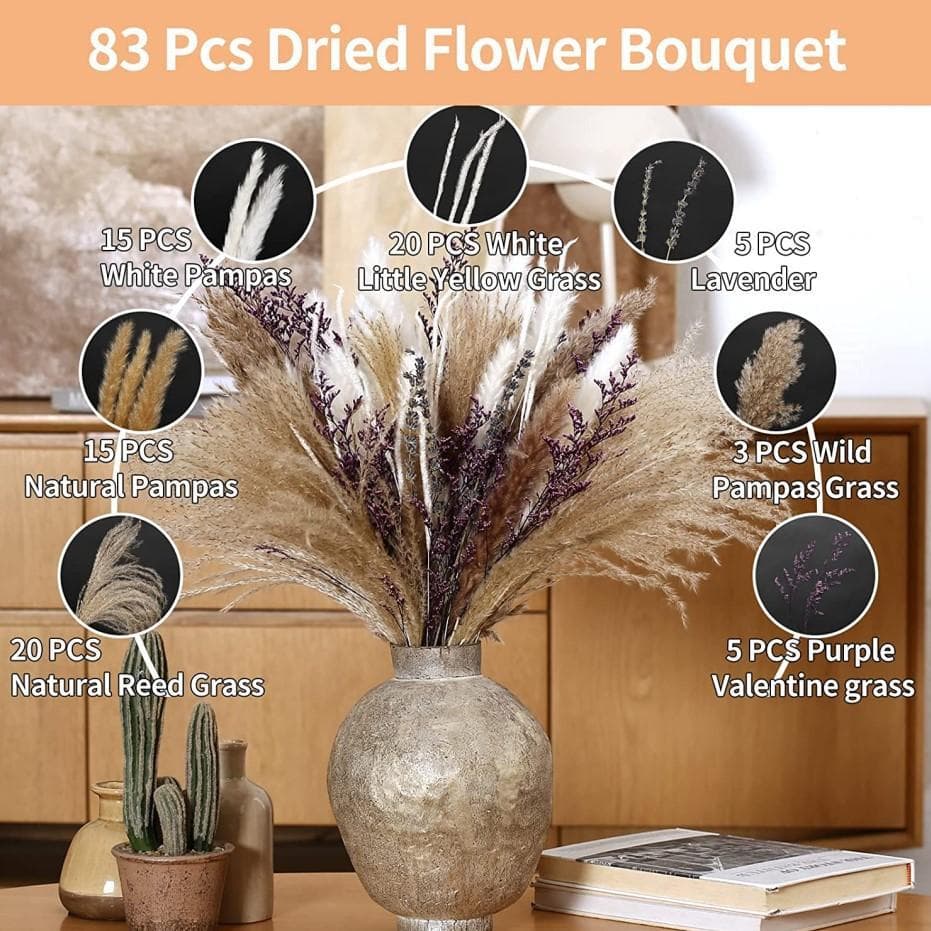 Pampas Grass Amazon Cross-border Dried Flower Bouquet Small Reed Pampas Rabbit Tail Grass Real Flower Preserved Flower Air-dried Flower Bouquet