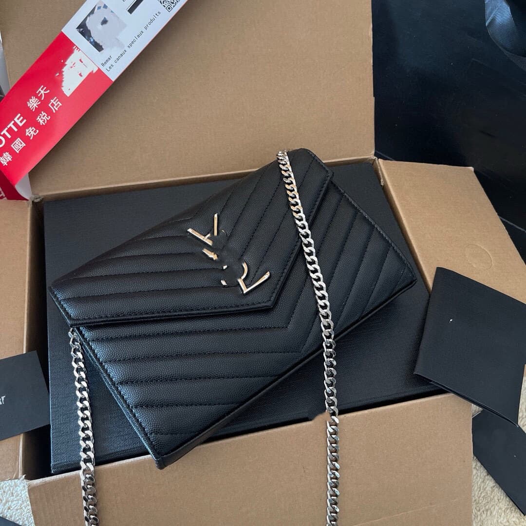 Genuine Label Instant Ship Caviar Envelope Bag YSL Bag Women's With Label Chain Bag High-End Fashion Versatile Bag