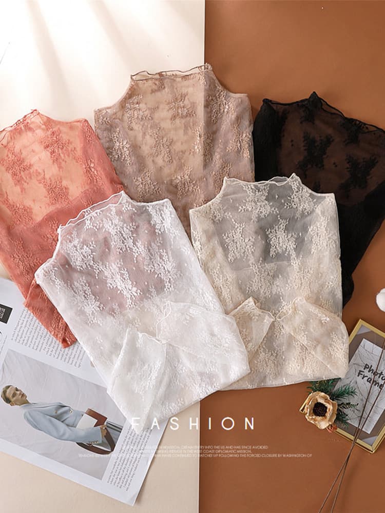 Spring and Autumn New High-End Lace Camisole for Women 2023 Fashionable Hollow Long Sleeve Mesh Top Sexy Inner Layer
