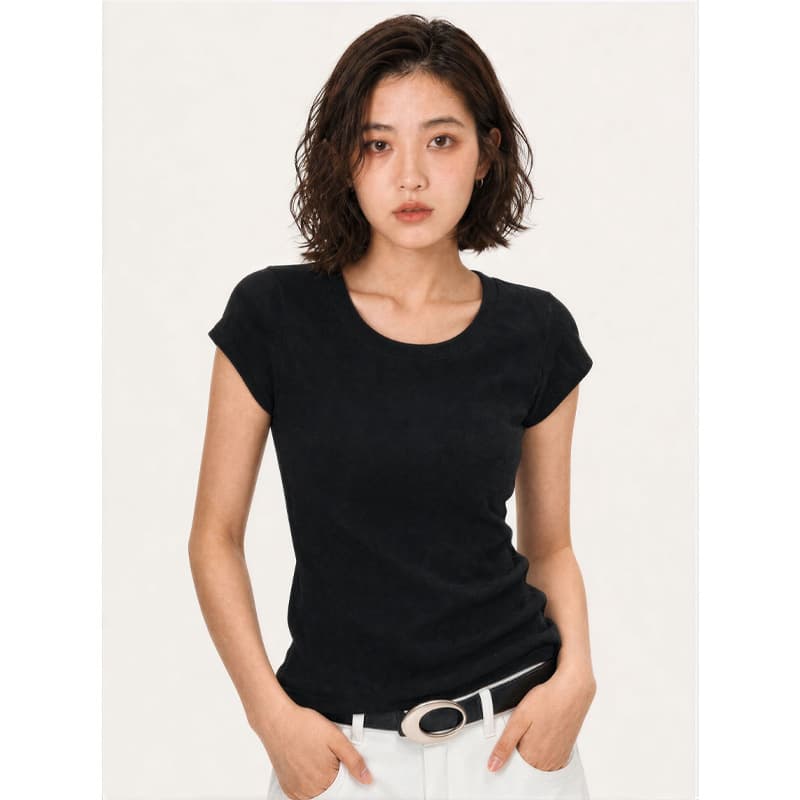 Lyocell Tencel Loose Fit Short Sleeve T-Shirt for Women, High-End Cap Sleeve Summer Slimming Ribbed Top