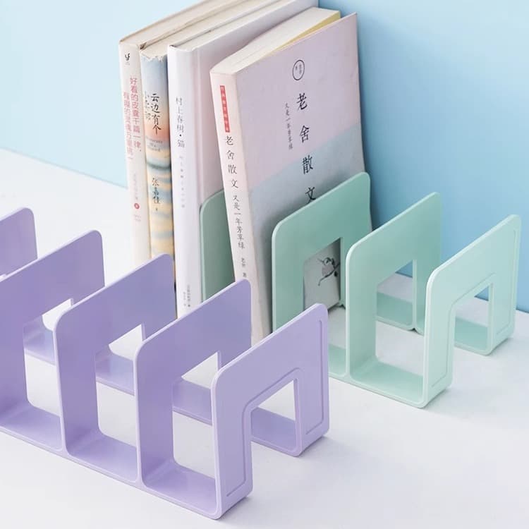 Bookend stand, reading rack, book clip for desktop use, fixed book organizer, separator panel for students' book clamping and holding.